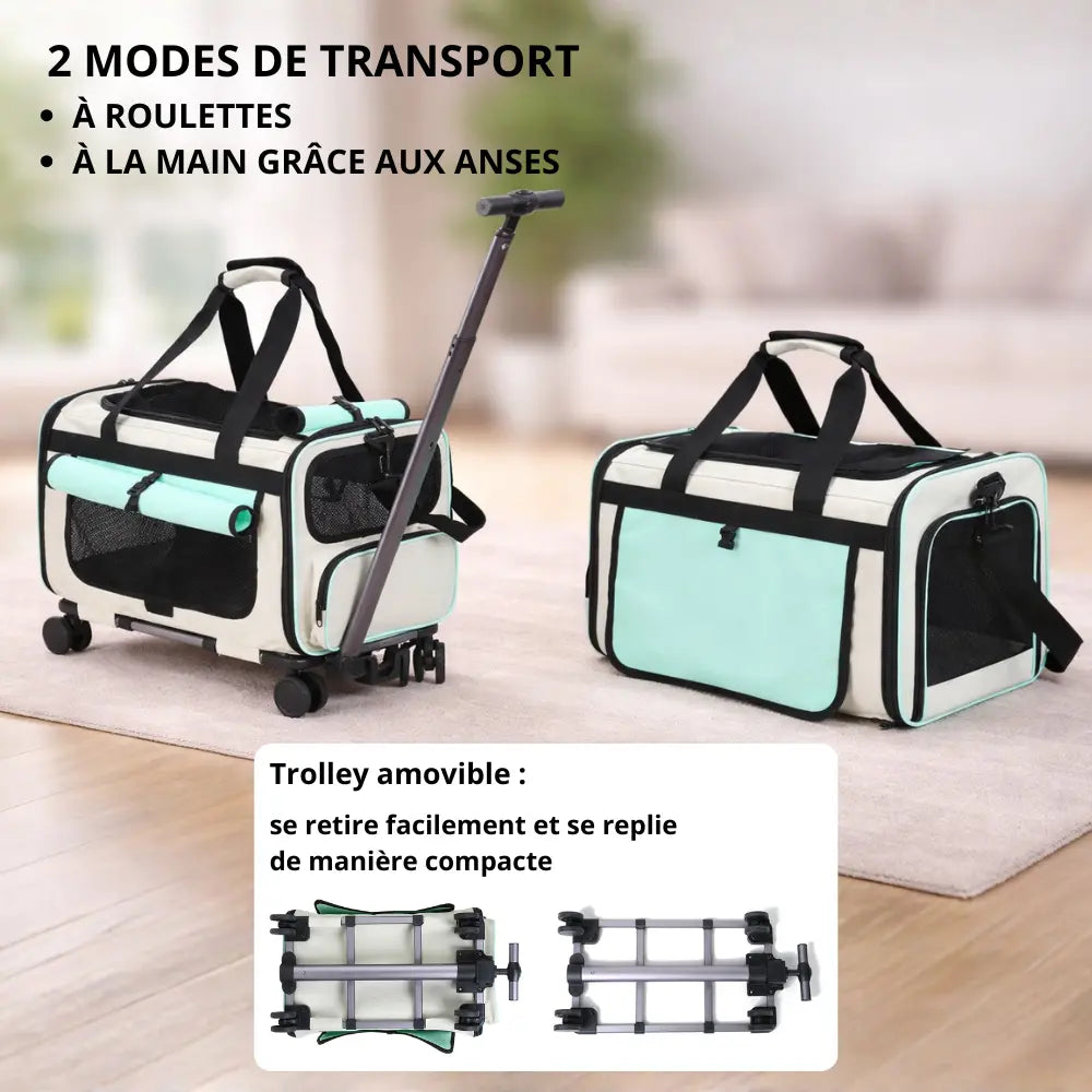 Sac de Transport pour Chat et Chien | Trolley à Roulettes Convertible