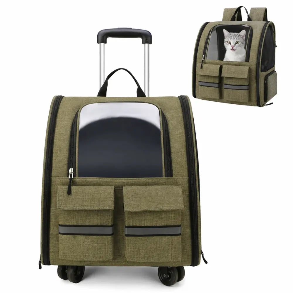 Sac de Transport pour Chat et Chien | Sac à Dos + Roulettes | Premium, Ventilé, Compatible Cabine Avion
