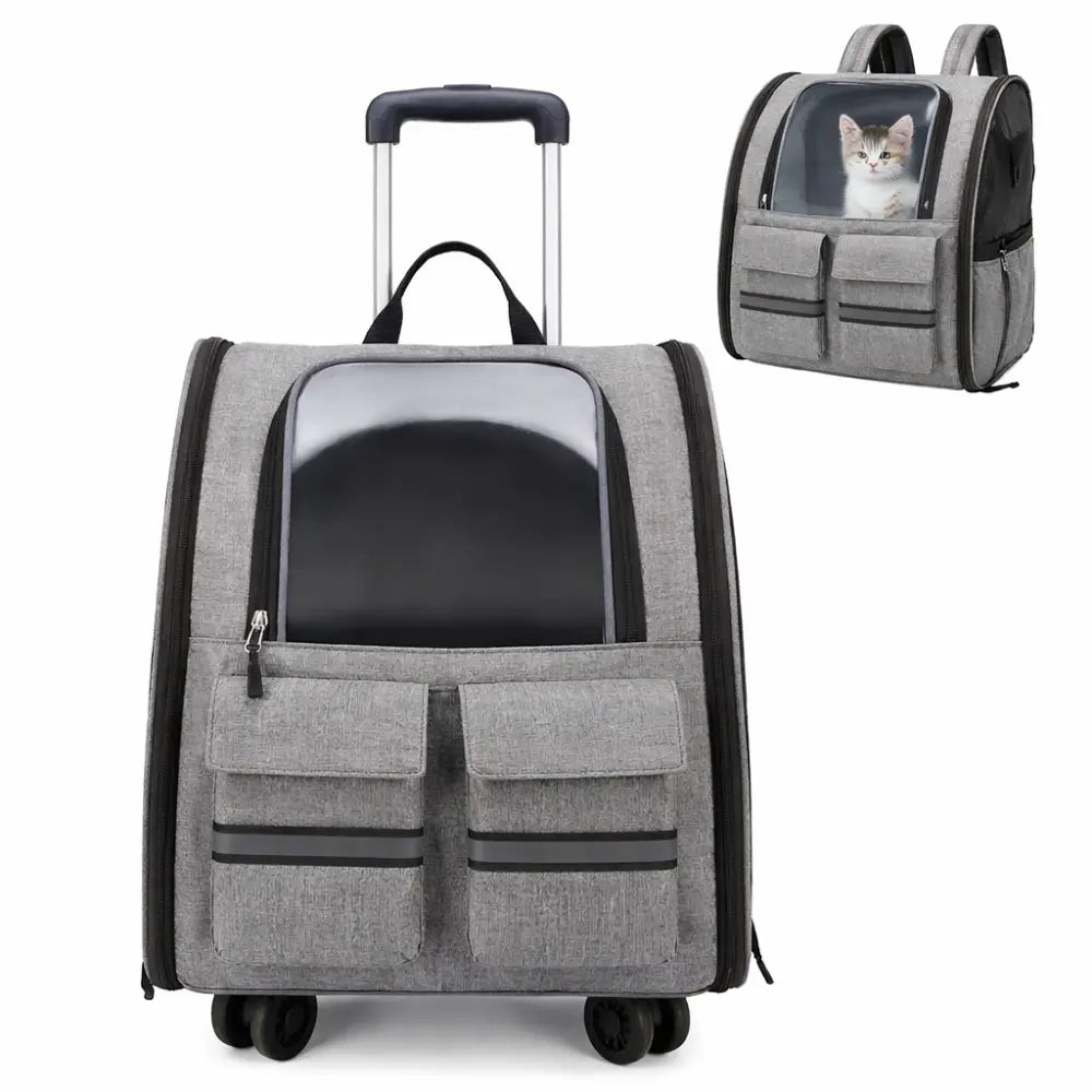 Sac de Transport pour Chat et Chien | Sac à Dos + Roulettes | Premium, Ventilé, Compatible Cabine Avion