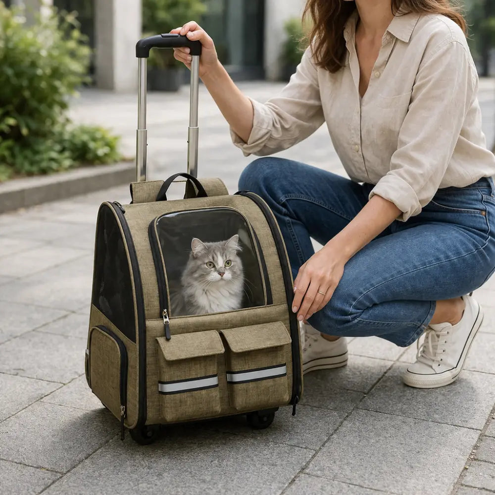 Sac de Transport pour Chat et Chien | Sac à Dos + Roulettes | Premium, Ventilé, Compatible Cabine Avion