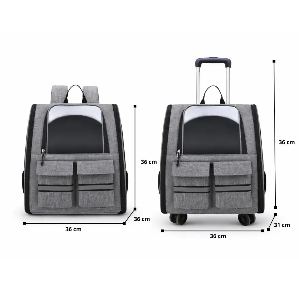 Sac de Transport pour Chat et Chien | Sac à Dos + Roulettes | Premium, Ventilé, Compatible Cabine Avion