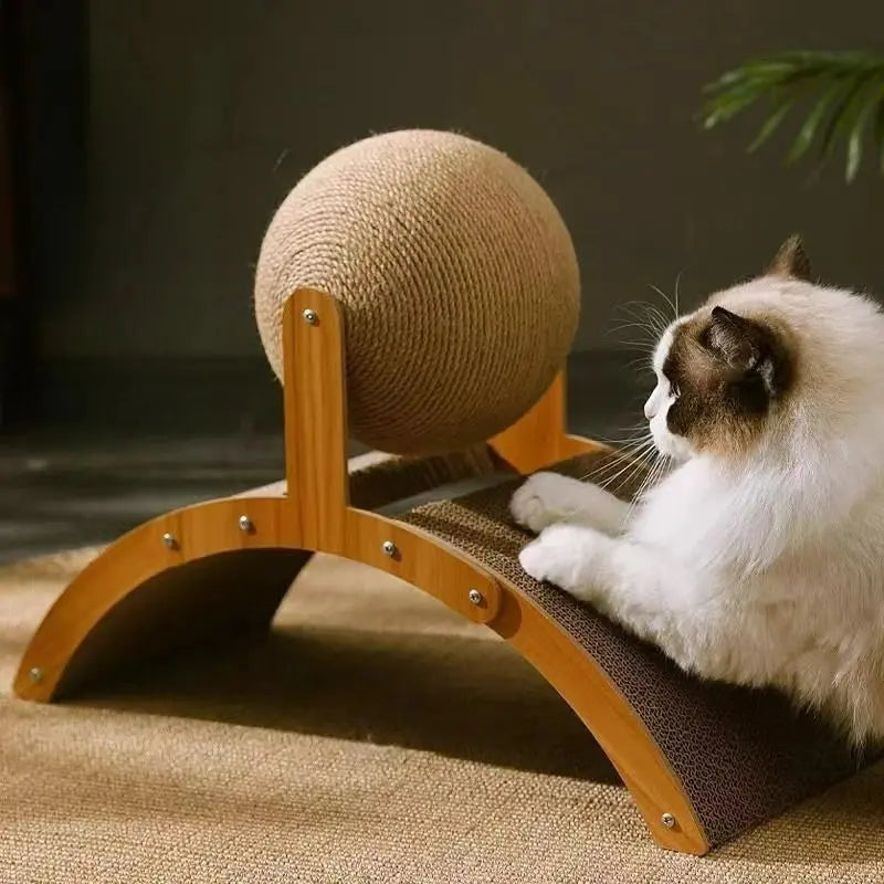 Griffoir Arche en Bois avec Boule en Sisal Naturel