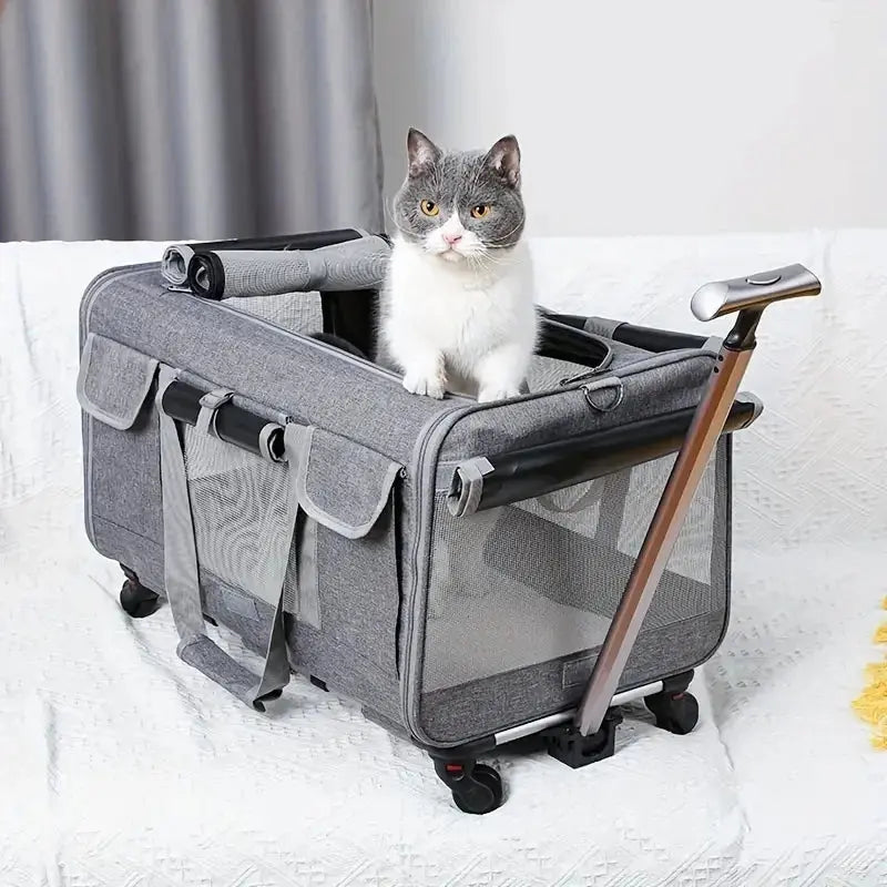 Sac de transport pour chat à roulettes – style valise convertible, confortable et pratique
