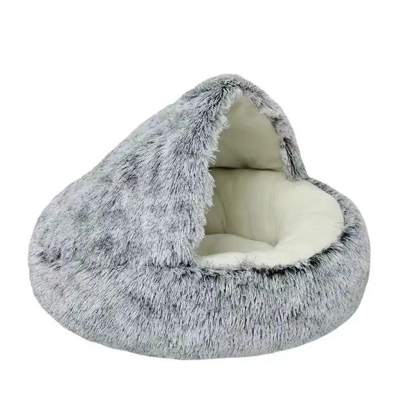 Lit rond pour chat en peluche – panier chaud avec couverture, format nid