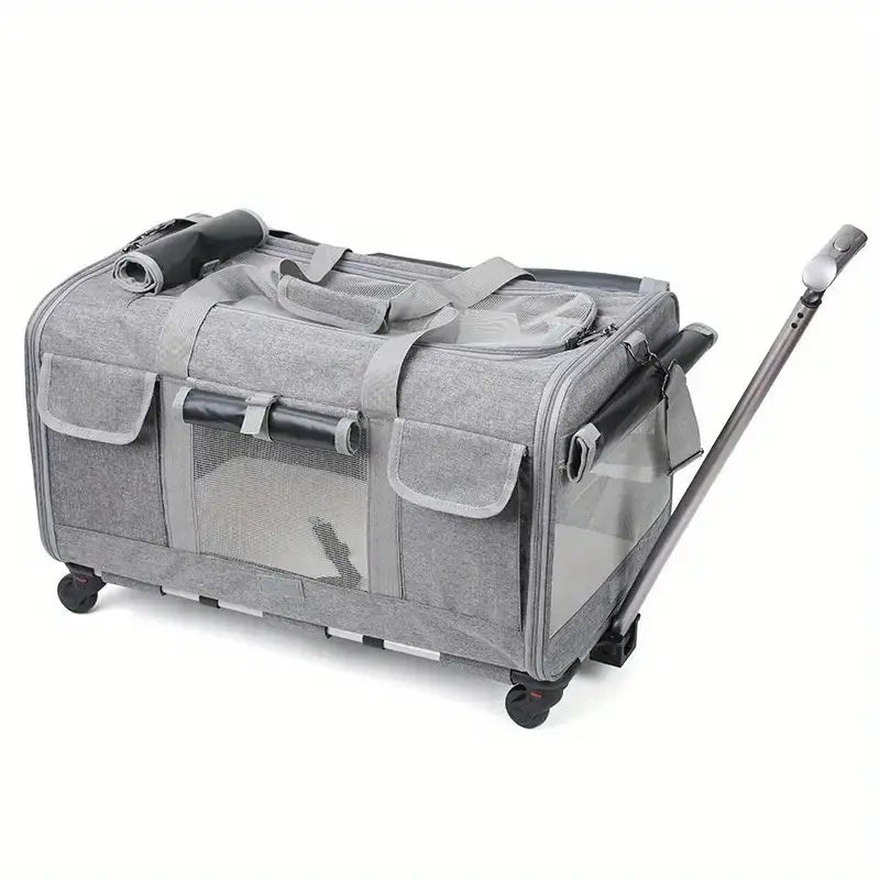 Sac de transport pour chat à roulettes – style valise convertible, confortable et pratique