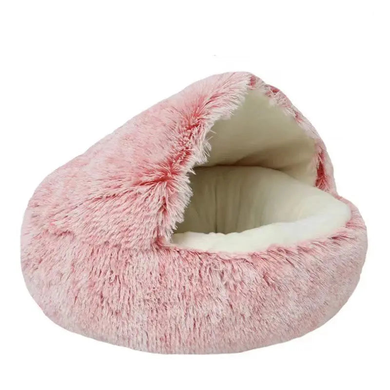 Lit rond pour chat en peluche – panier chaud avec couverture, format nid