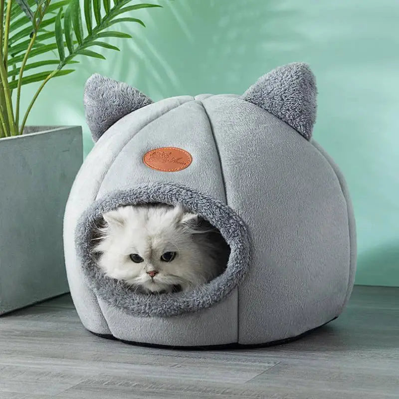 Panier pour chat en forme de grotte – lit chaud et amovible avec fond antidérapant