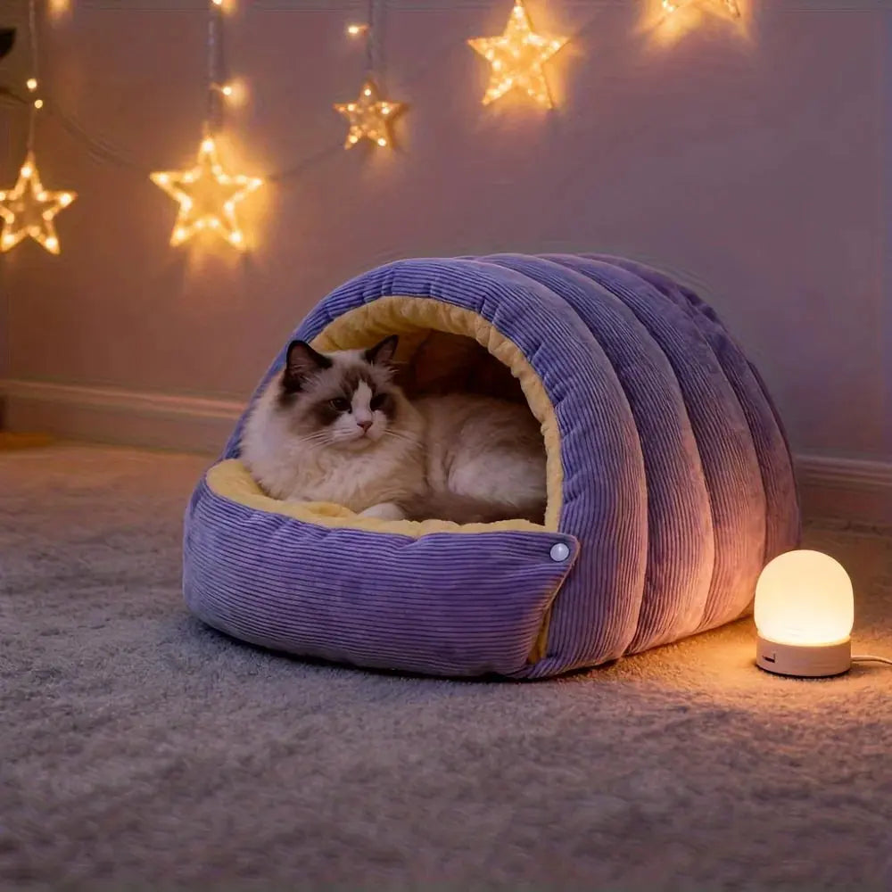Lit grotte pour chat en peluche – maison intérieure confortable et détachable