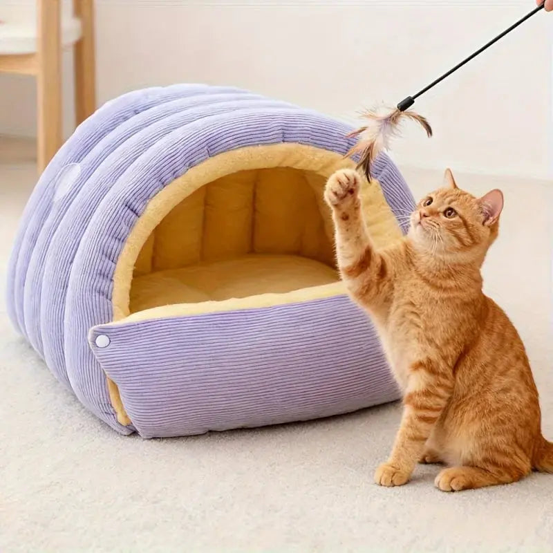 Lit grotte pour chat en peluche – maison intérieure confortable et détachable