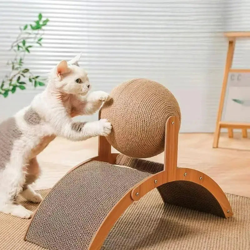 Griffoir Arche en Bois avec Boule en Sisal Naturel