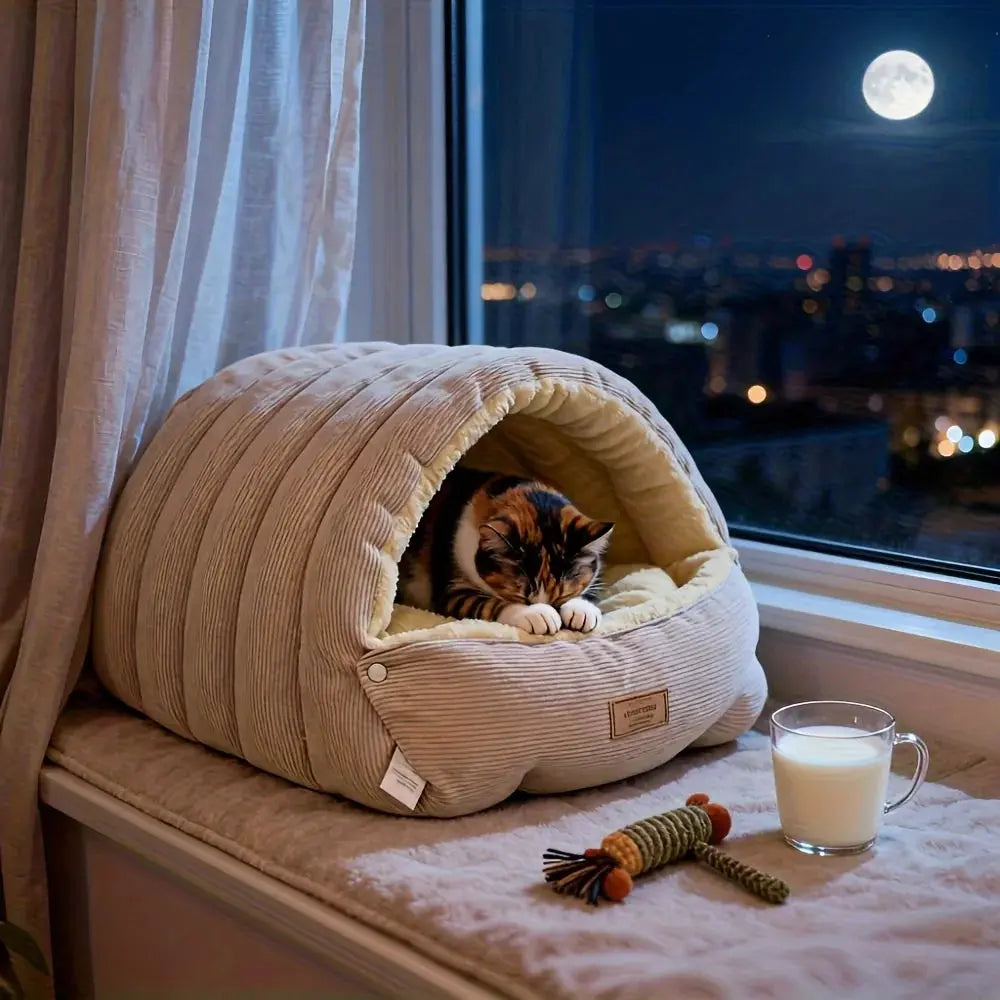 Lit grotte pour chat en peluche – maison intérieure confortable et détachable