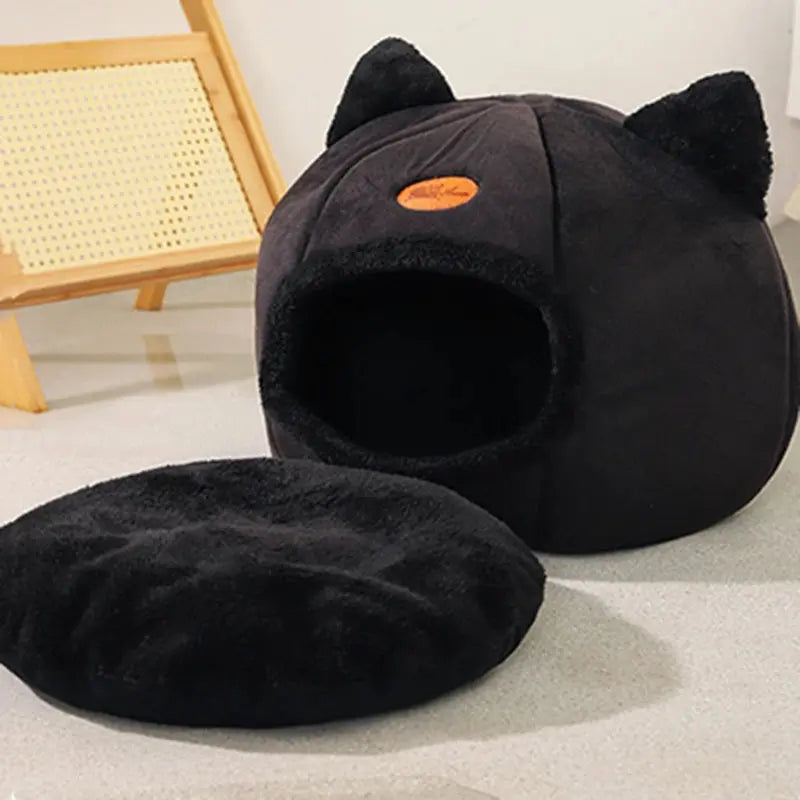 Panier pour chat en forme de grotte – lit chaud et amovible avec fond antidérapant