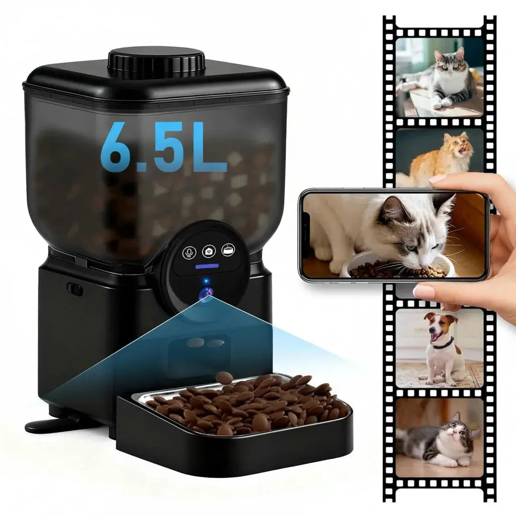 Distributeur de croquettes 6.5L connecté avec caméra | Moustache & Cie