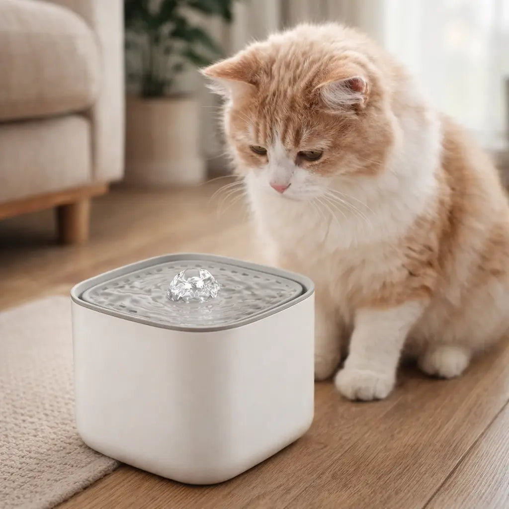 Fontaine à Eau pour Chat Stable – Format Cube, 3L, Silencieuse, Anti-Renversement
