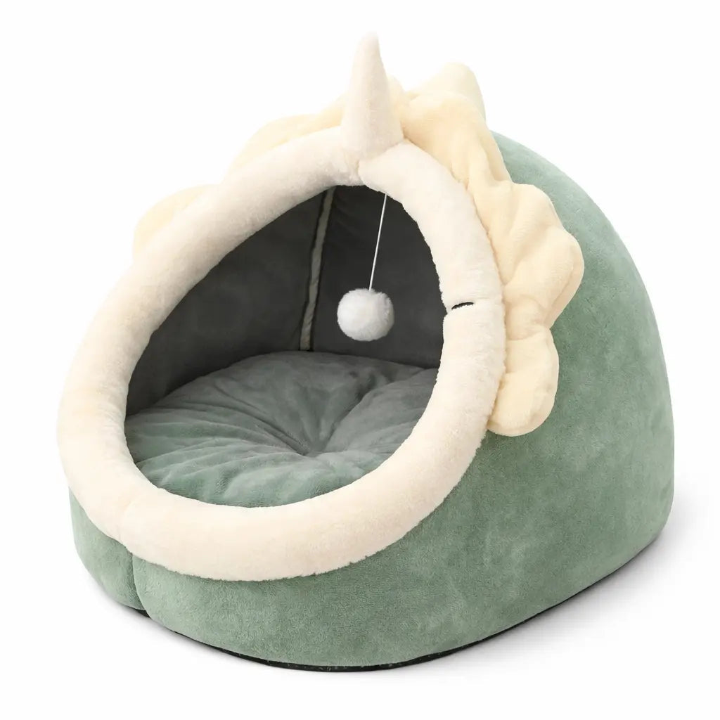 Panier pour chat semi-fermé avec oreilles décoratives – coussin amovible