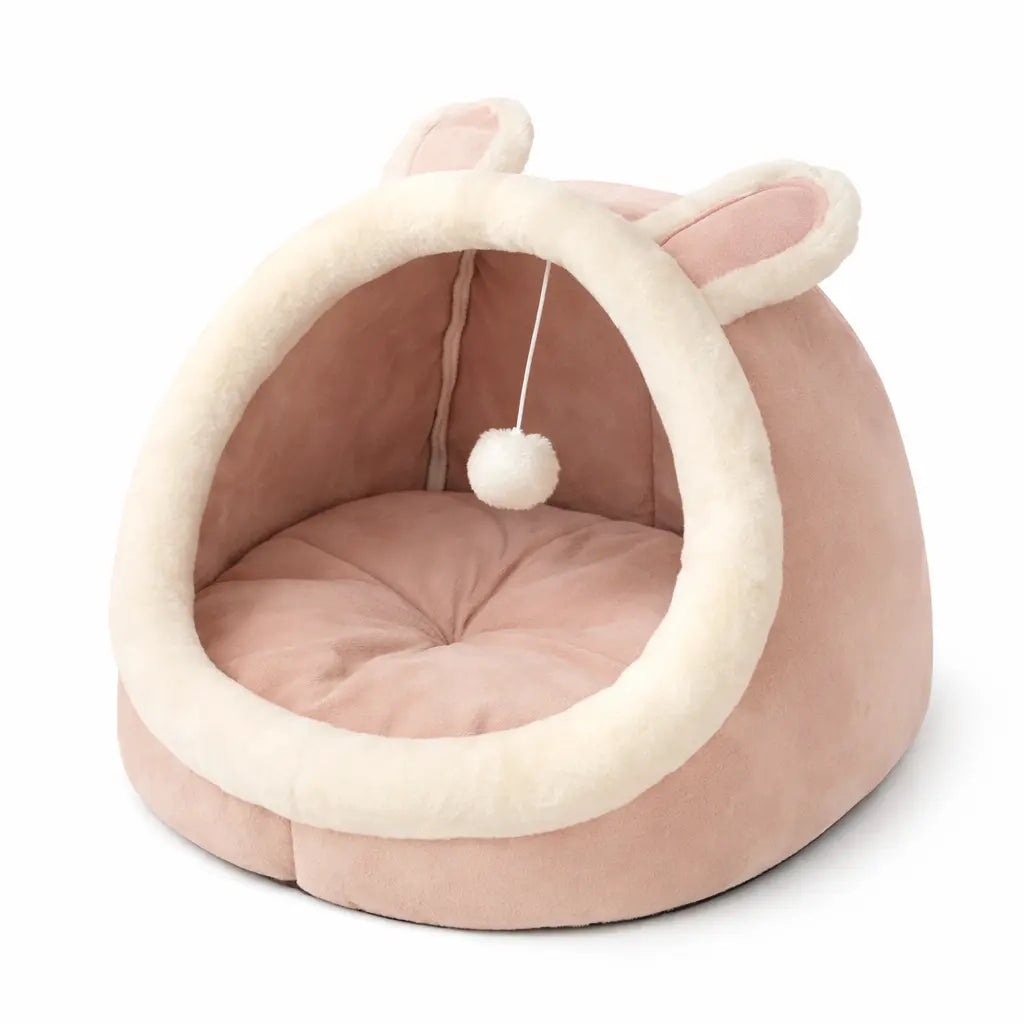 Panier pour chat semi-fermé avec oreilles décoratives – coussin amovible