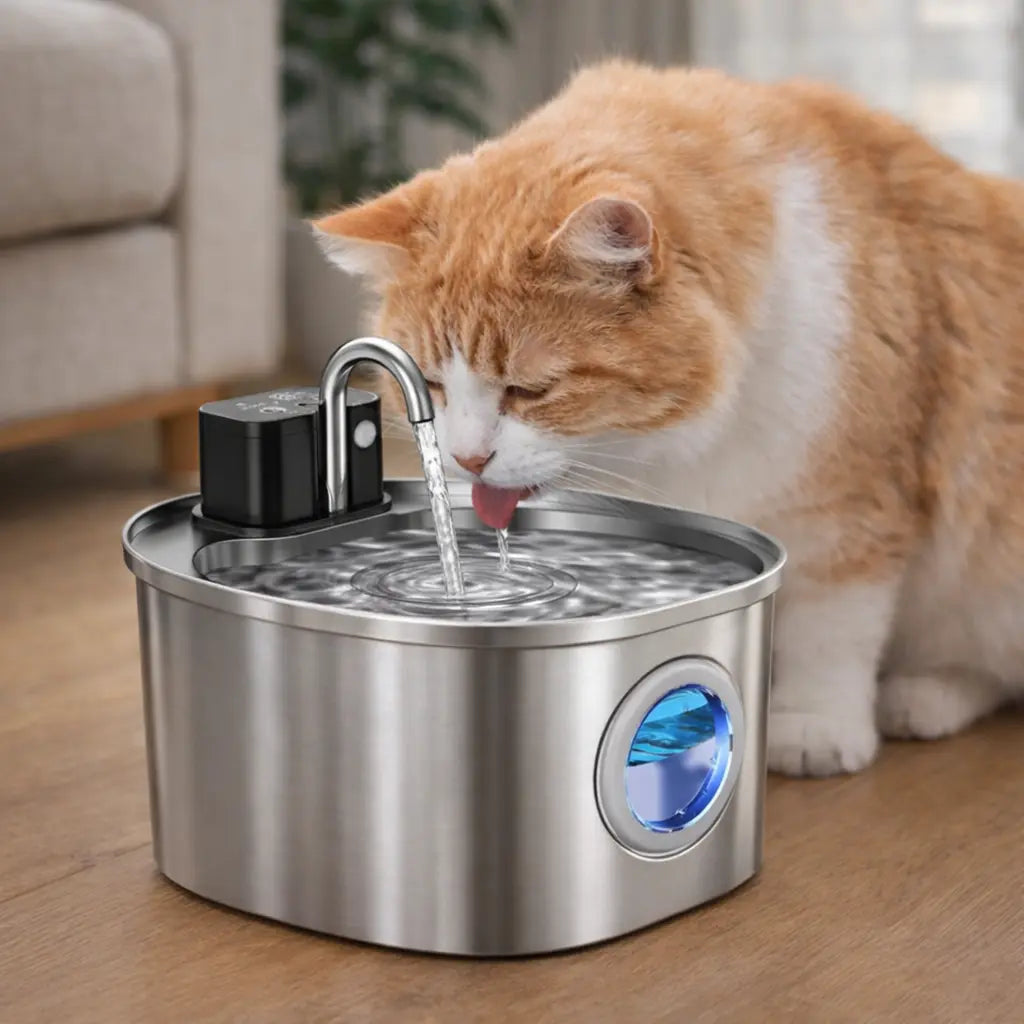 Fontaine à Eau pour Chat Sans Fil – Inox, 3,2L, Détection Intelligente, Hydratation Optimale