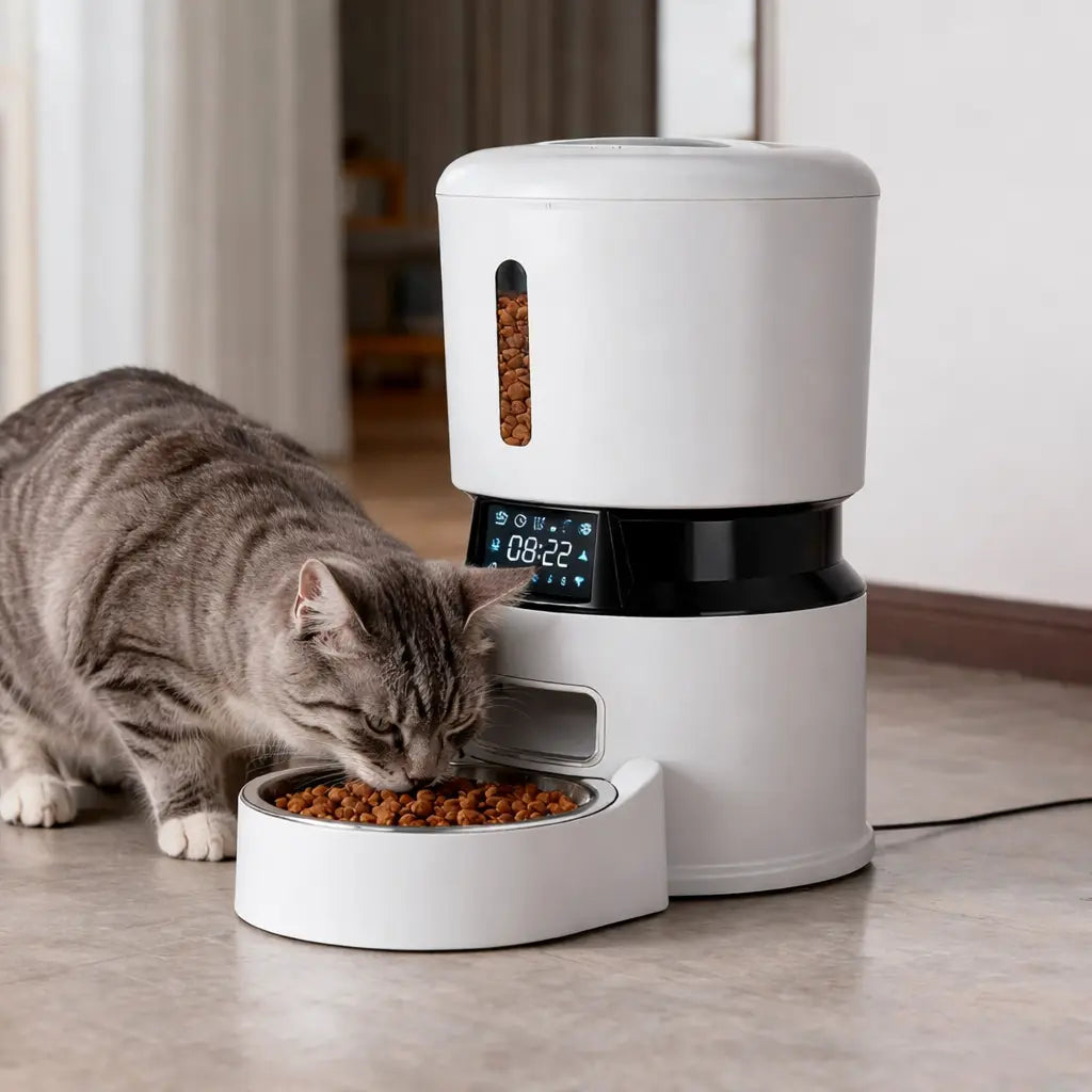 Distributeur de croquettes pour chat | automatique avec écran tactile, gamelle inox et réservoir 4L