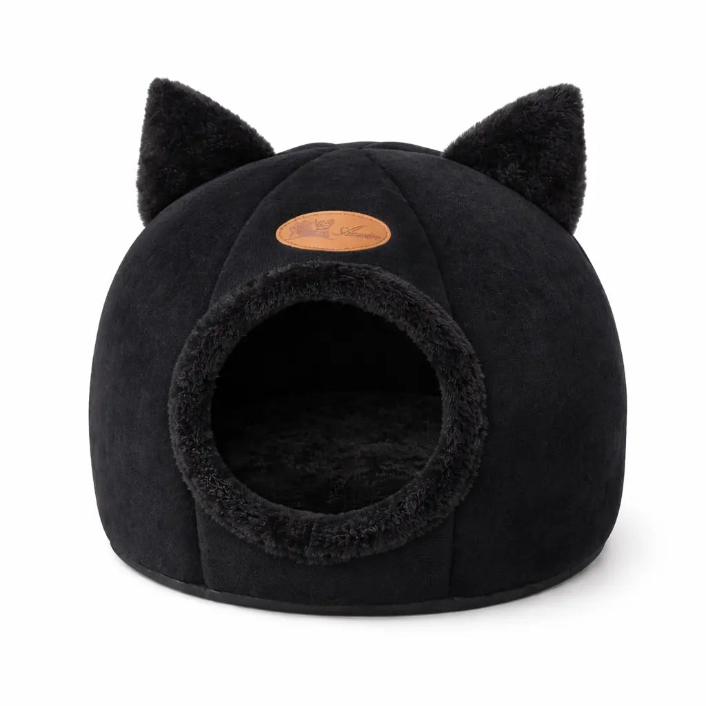 Panier pour chat en forme de grotte – lit chaud et amovible avec fond antidérapant