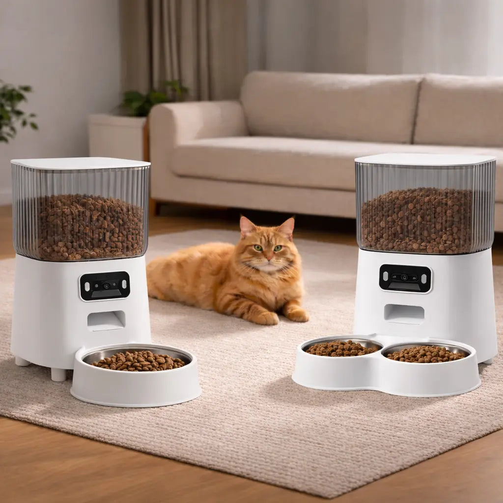 Distributeur de Croquettes pour Chat | Automatique et Connecté avec Caméra — Réservoir 5L, Programmable, Acier Inoxydable