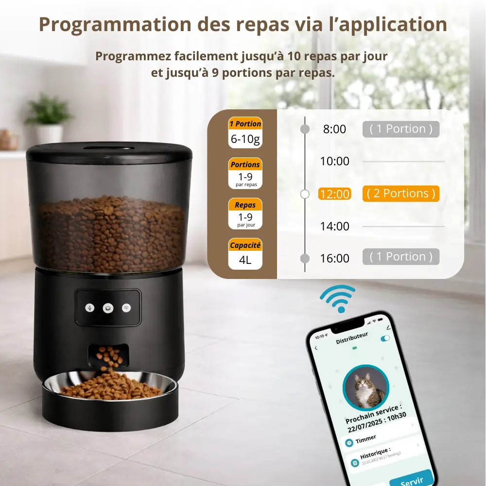 Distributeur de croquettes connecté 4L | Moustache & Cie