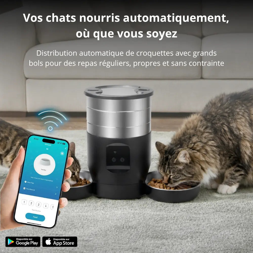 Distributeur de croquettes connecté double | Moustache & Cie