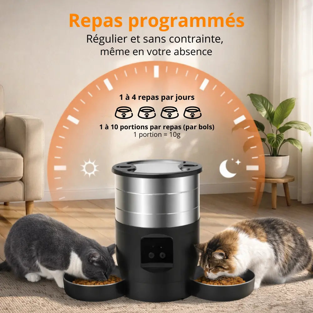 Distributeur de croquettes connecté double | Moustache & Cie