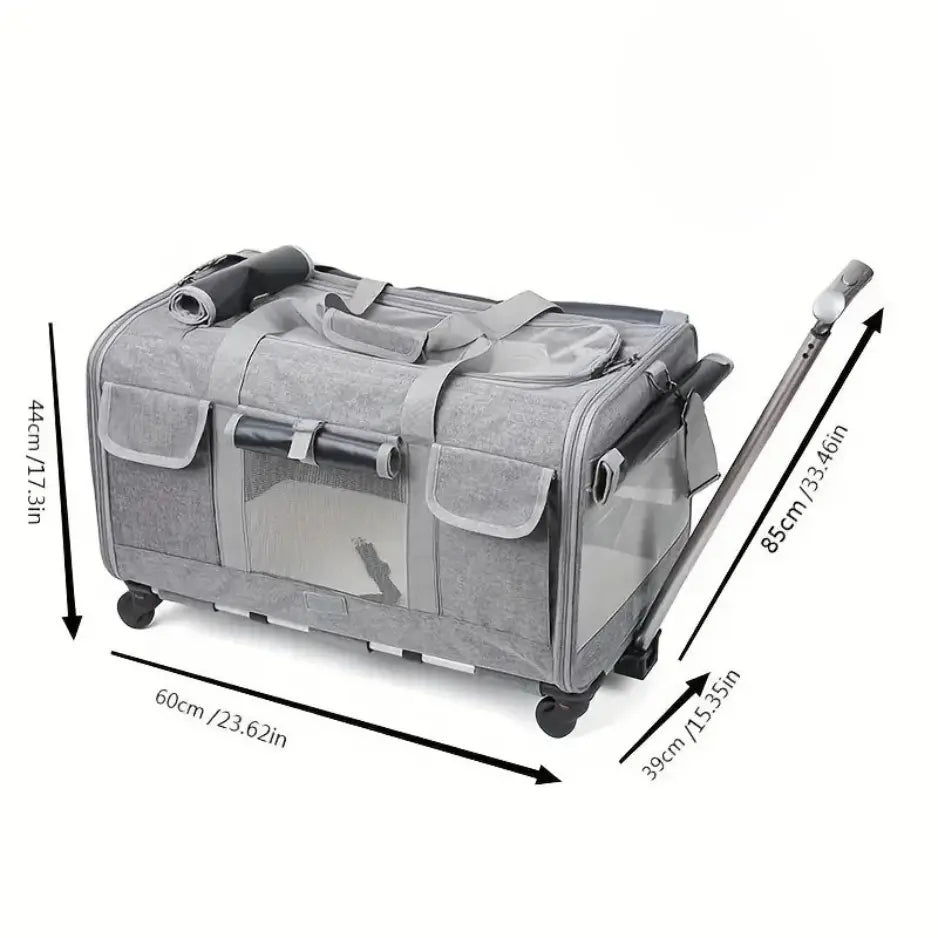 Sac de transport pour chat à roulettes – style valise convertible, confortable et pratique