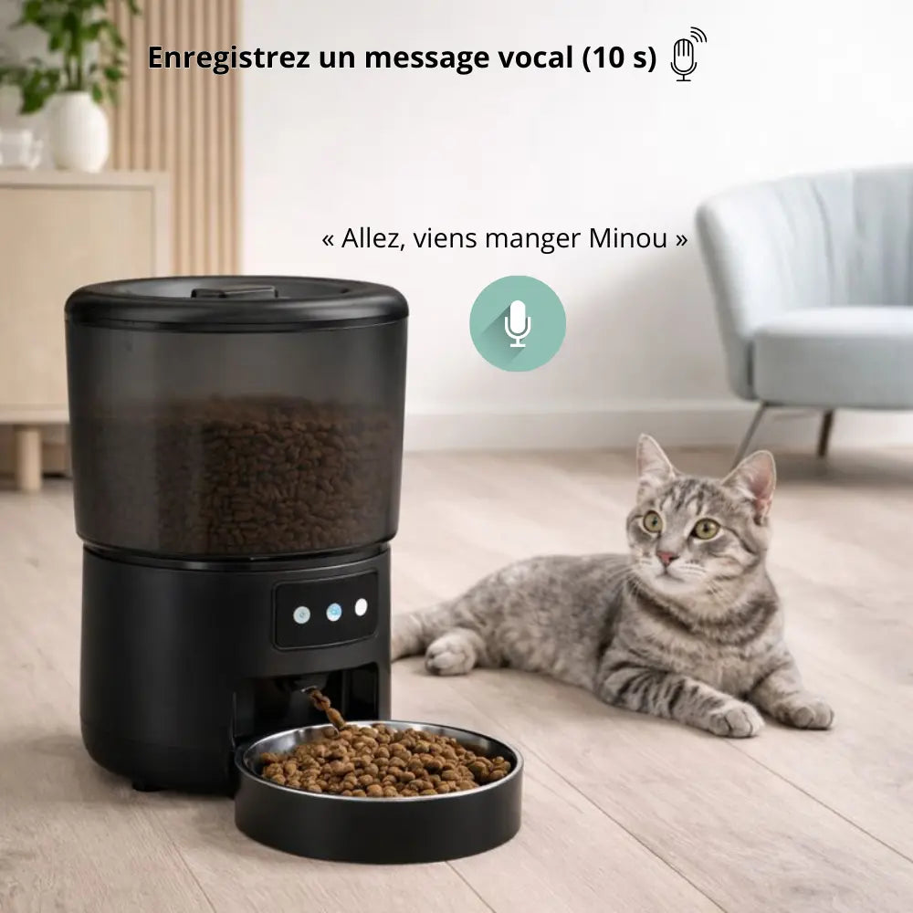 Distributeur de croquettes connecté 4L | Moustache & Cie