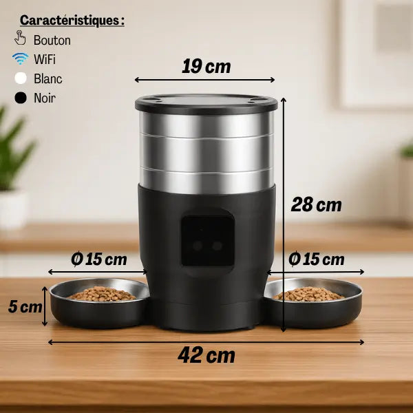 Distributeur de croquettes connecté double | Moustache & Cie