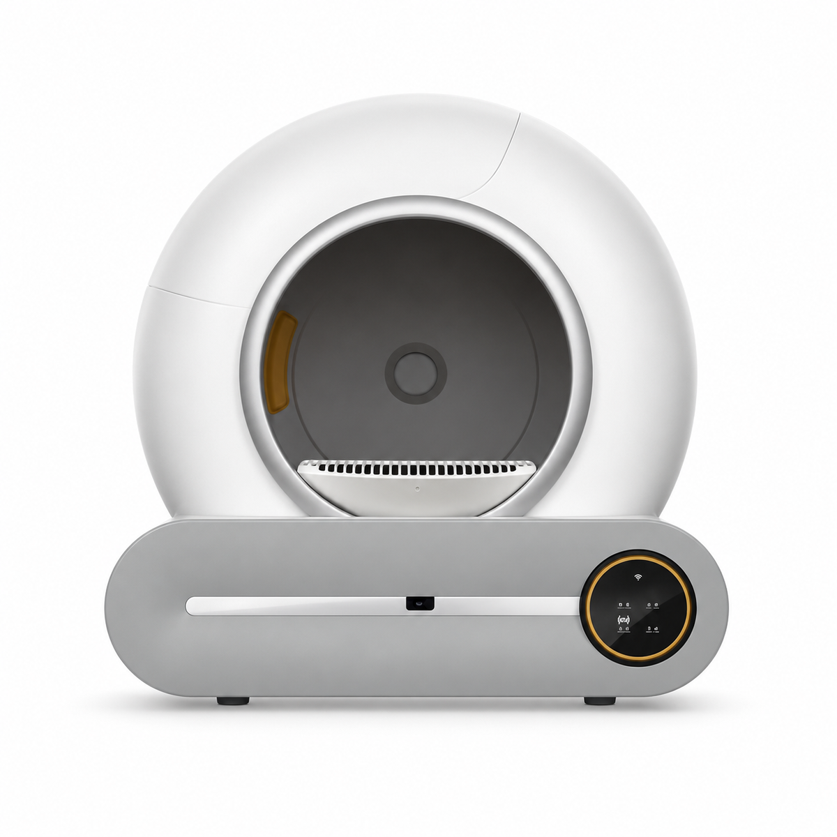 Litière autonettoyante Felysia 65 L, vue de face avec son ouverture circulaire