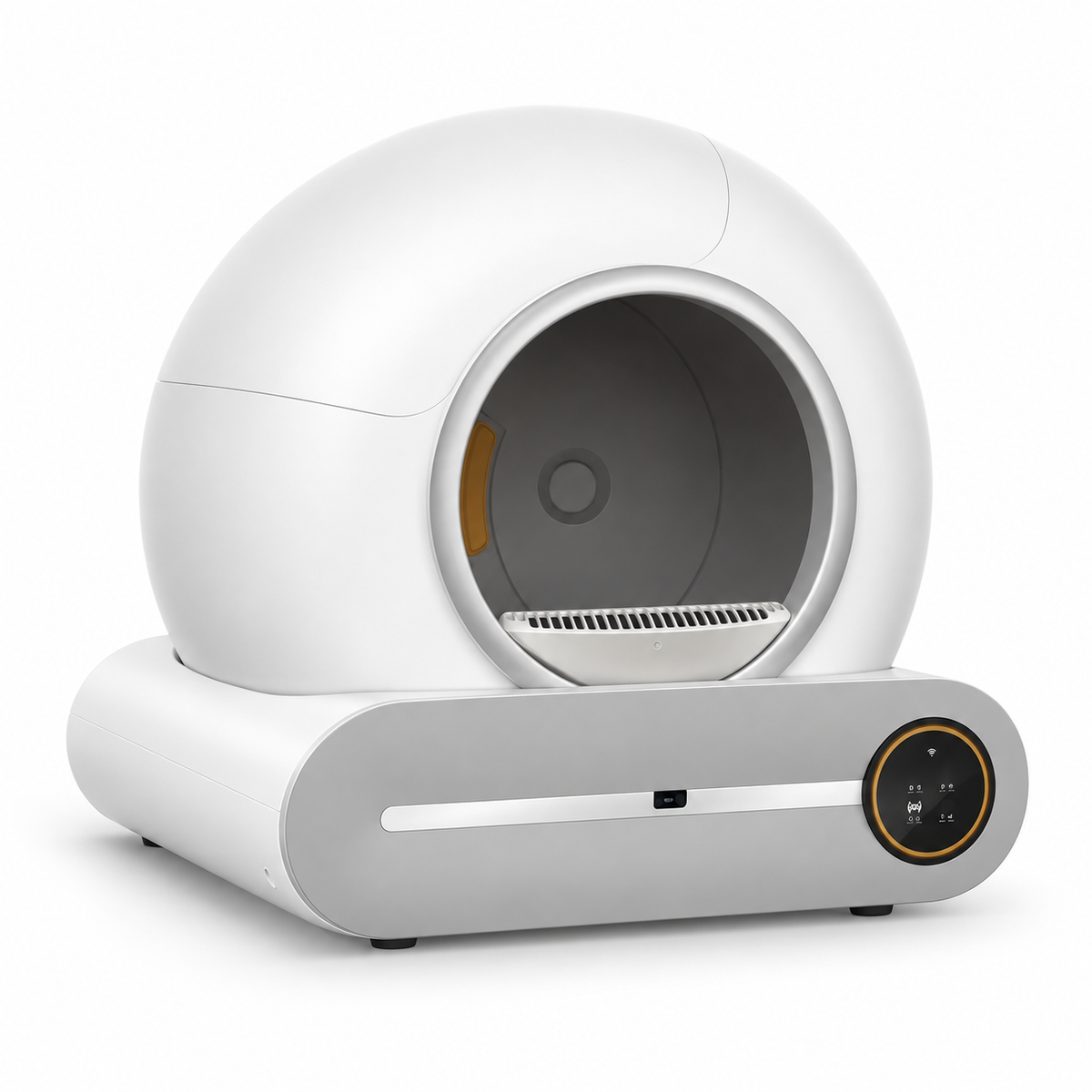 Litière autonettoyante connectée Felysia 65 L, vue de trois quarts sur fond blanc
