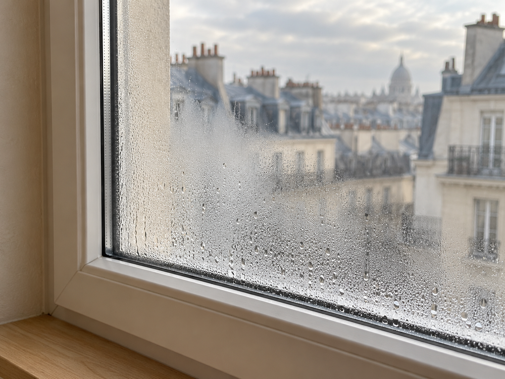 Gouttelettes de condensation sur une fenêtre