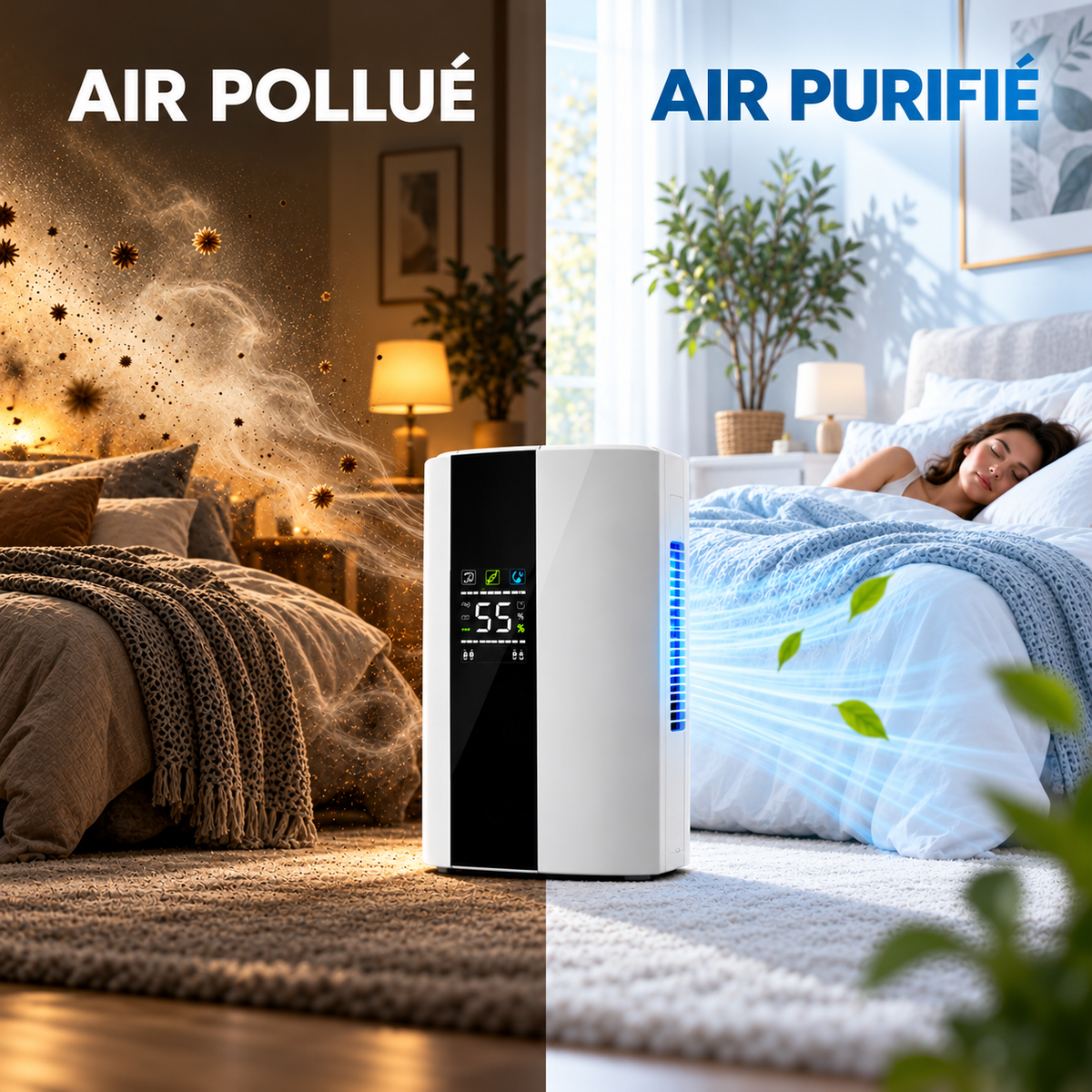 Déshumidificateur Intelligent 2-en-1 Purificateur HEPA - Silencieux & Programmable