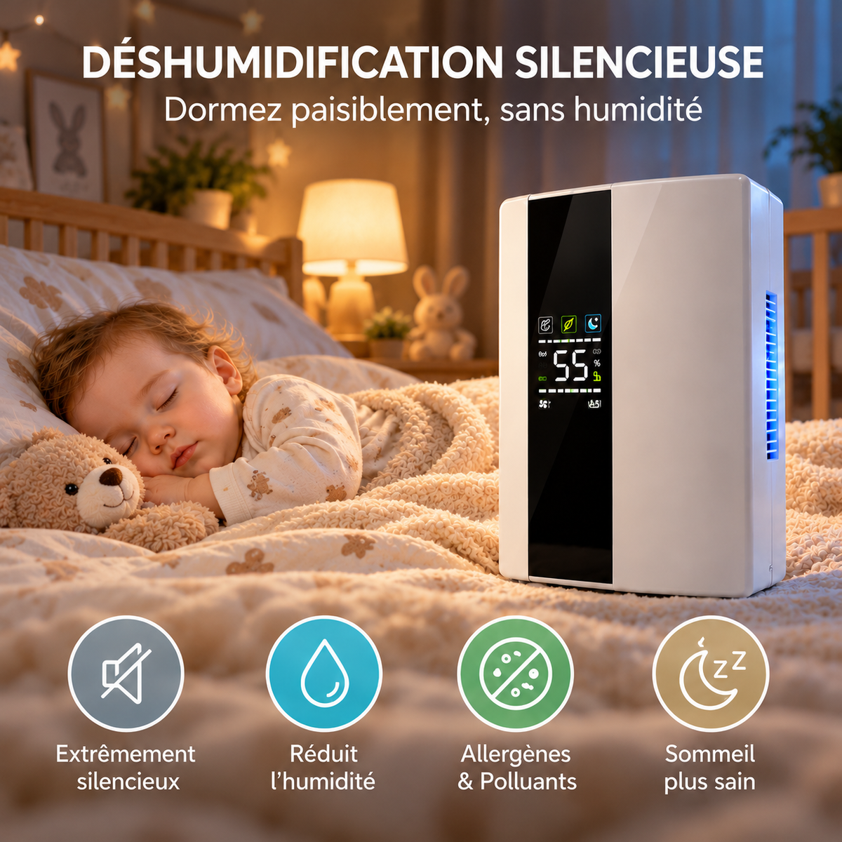 Déshumidificateur Intelligent 2-en-1 Purificateur HEPA - Silencieux & Programmable