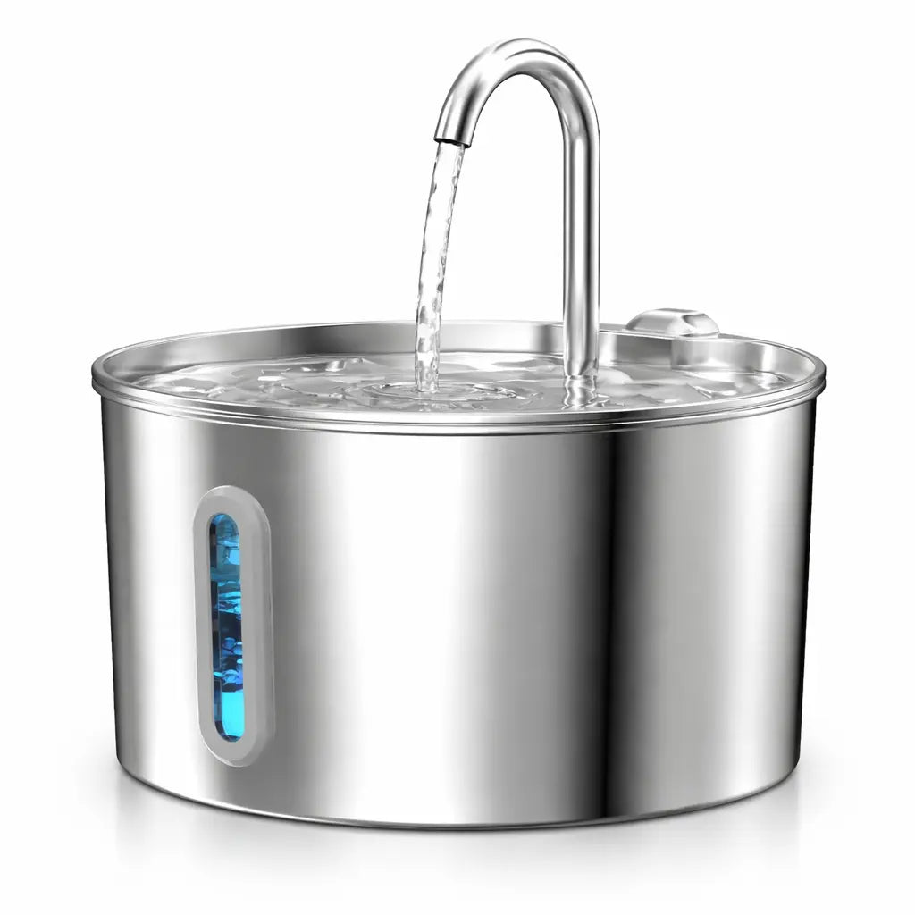 Fontaine à Eau pour Chat et Chien — Acier Inoxydable 304, Grande Capacité 2.2L, Silencieuse, Indicateur LED