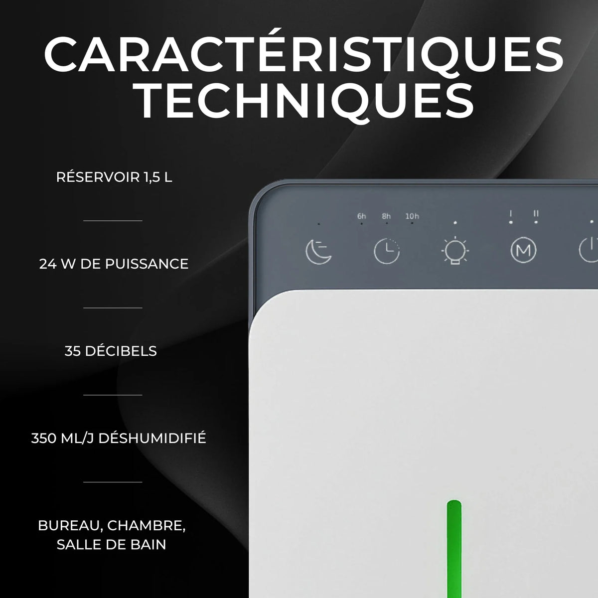 Déshumidificateur Intelligent 1,5 L – Silencieux & Programmable